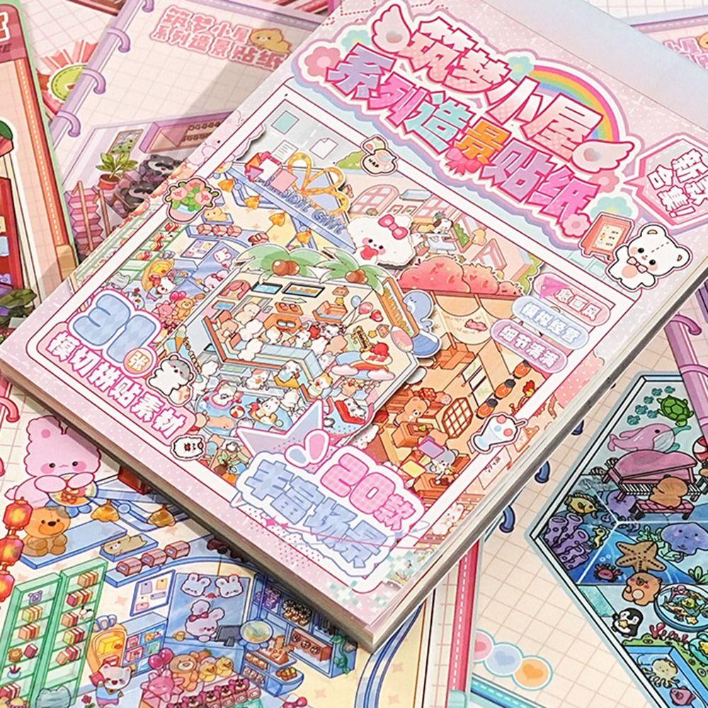 Cartoon 3D Stickers Scene Set DIY Cottage Scene Decorative Decals  Girl