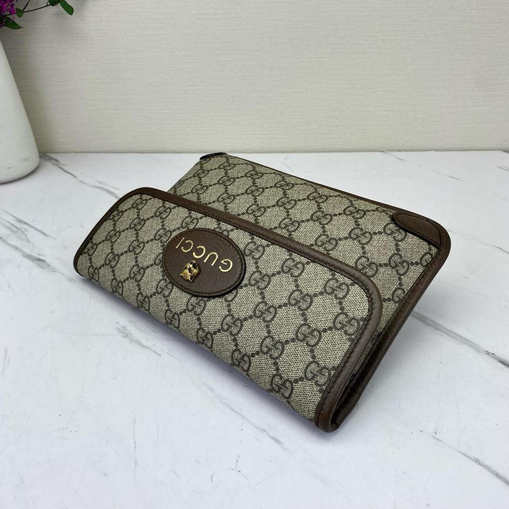 [Pre-Owned] Neo Vintage Series Gold Foil Logo Monogram Tiger Head Decorative Striped Shoulder Strap Canvas And Leather Messenger B - Excellent #NCLDCG