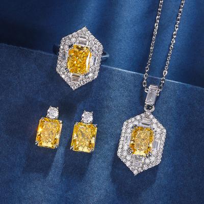 Höst- och Vinter Smyckesset Högkolhaltig Diamant Isblomma Slipning Koppar Inlagd Gul Diamant Set Huvudsten 8 * 10