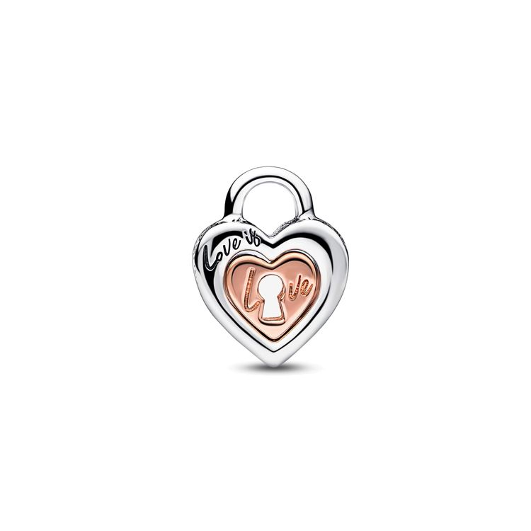 Pandora Two-Tone Heart Lock Charm Women Charm Silver 782505C00
