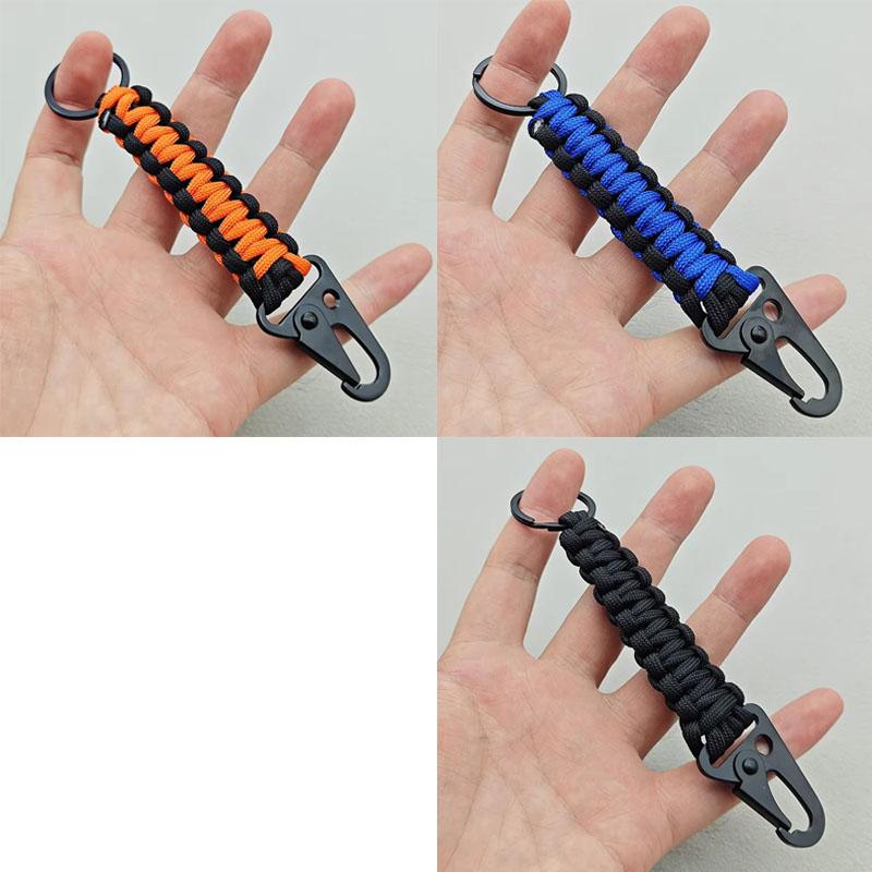 Military Paracord Keychain Ring Survival Kit with Carabiner Braided Cord Rope Lanyard Emergency Knot Tools for Camping Outdoor