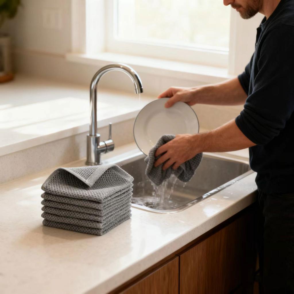 2/4/8PCS Cotton Square Towels - Handkerchiefs Tea Towels with Honeycomb Design High Absorbency Breathable Kitchen Towels