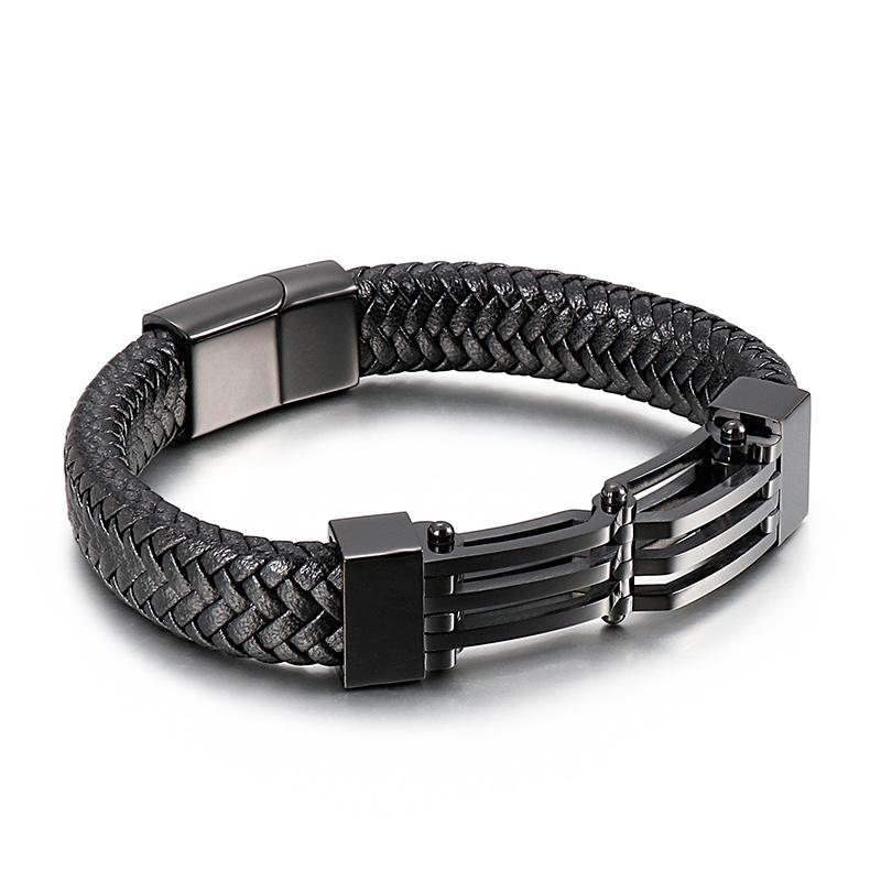 Kalen Strong Leather Men's Bracelet Stainless Steel Regular Geometric Pattern Bracelet Jewelry
