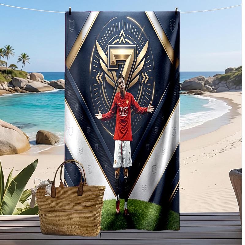 Cristiano Ronaldo Aufdruck Strandtuch Schnelltrocknend Super Saugfähig Weiches Badetuch zum Schwimmen Strand Reisen Fan Souvenir Geschenk