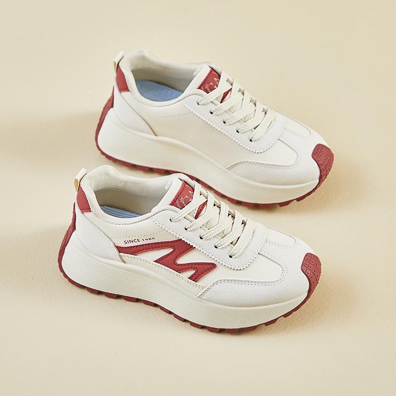 Chunky Platform Dad Shoes for Women Casual Running Sneakers PU Leather Walking Shoes Women's Comfort Breathable Non-Slip Lace-up Work Tennis Sneakers