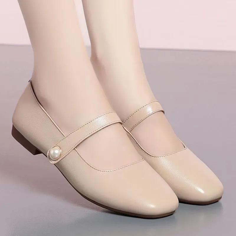 women cute beige round toe light weight spring slip on anti skid flat shoes lady cool apricot office work shoes ab494