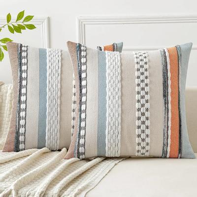 Housse de Coussin Décorative Bohème 18x18 Housse de Coussin Décorative Chenille Rayée Multicolore Housse de Coussin d'Accent pour Canapé Lit