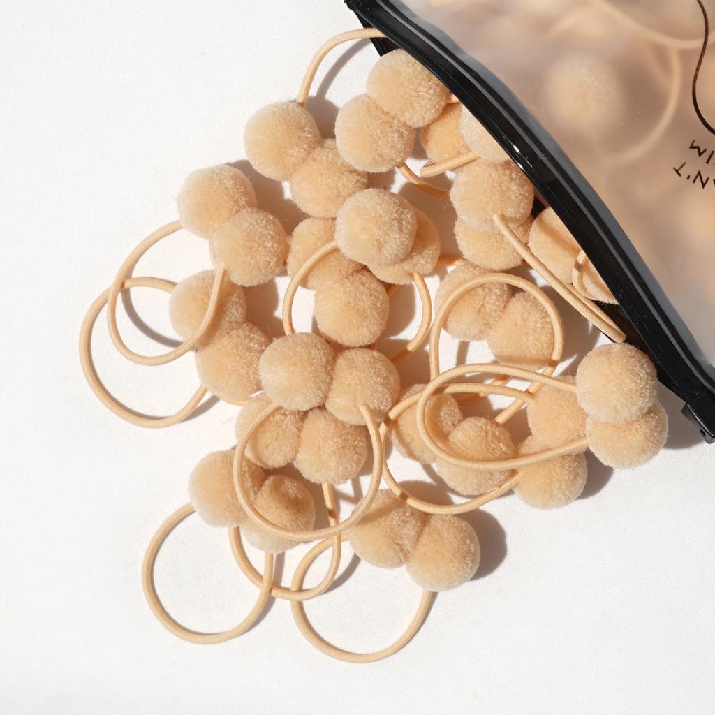 20 Stück 1,4" Kleine Solide Doppelte Fellkugel mit Elastischem Seil Handgemachtes Band für Kinder Mädchen Haaraccessoires