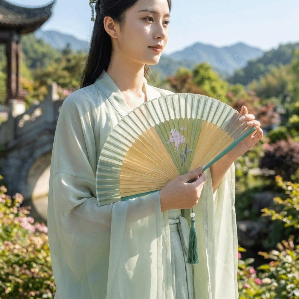 Floral Pattern Silk Bamboo Fan Exquisite Dance Fan Portable Chinese Style Fan Home Decoration