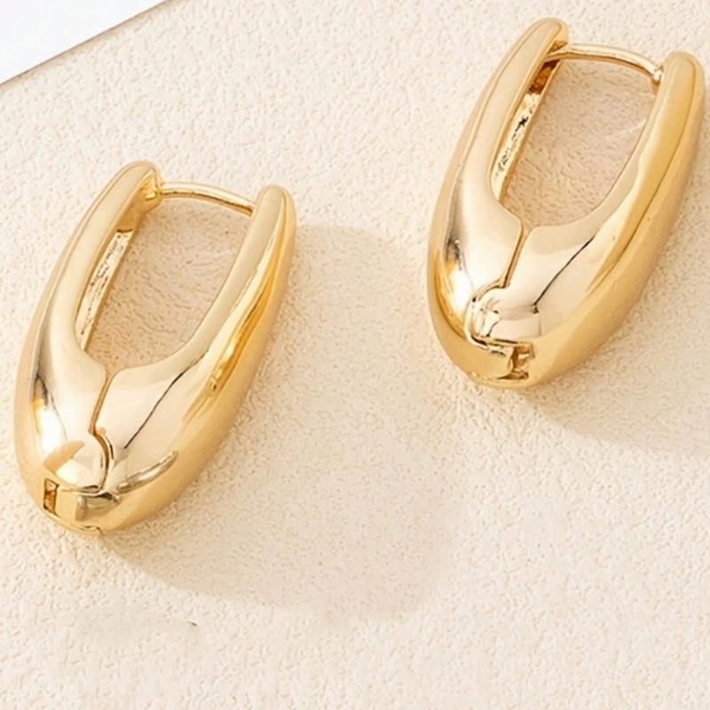 1pair Simple TearDrop Hoop Earrings, Chunky Gold Tone Water Droplet Earrings, U-Shaped Earrings, Oval Hoop Earrings Perfect Gift for Her