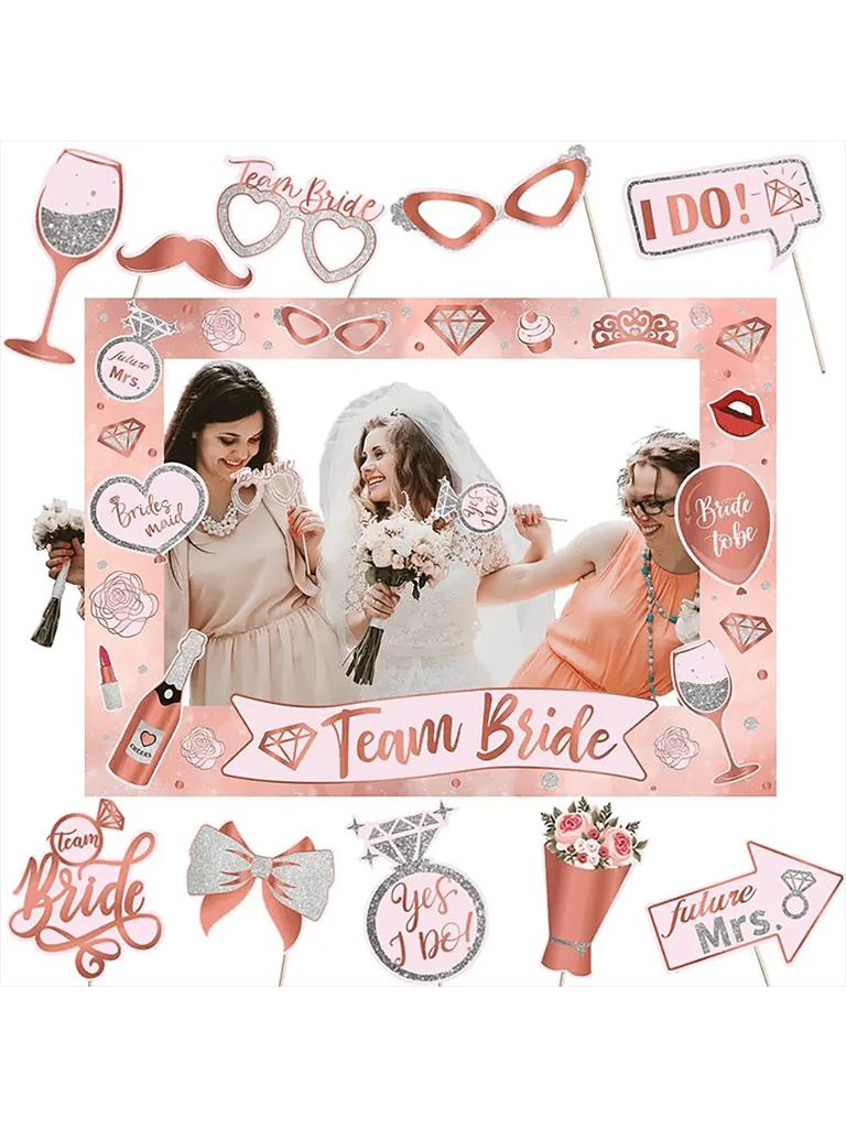 25pcs Bachelorette Party Rose Gold Photo Booth Props Set - Handheld Frame, Perfect for Bridal Showers & Wedding Celebrations