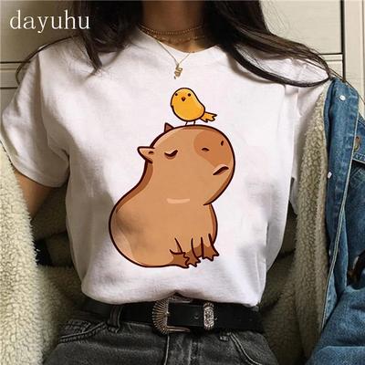 Kleidung Mädchen Wasserschweine T-Shirt Damen Lässiges Oberteil Kleidung Lustiges Wasserschwein T-Shirt Damen T-Shirt Capibara Cartoons