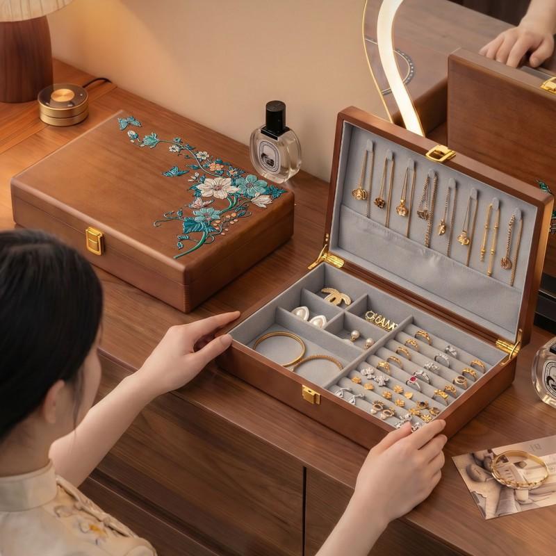 Solid Wood Jewelry Box Vintage Style Organizer Earrings Rings Necklaces Bracelets