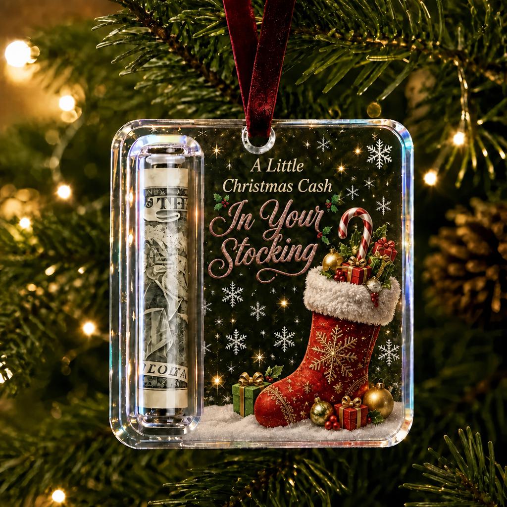 Acrylic Resin Christmas Cash Holder Ornament Reusable Hanging Cash Gift Card Holder For Christmas Tree Decoration