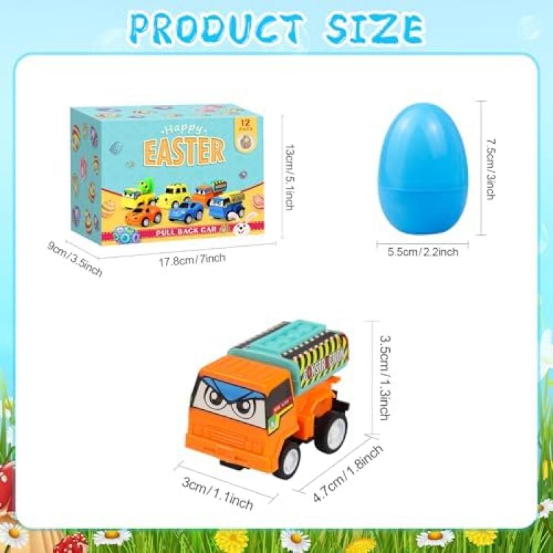 12 Pack Car Easter Eggs with Toy Cars, City Cars & Trucks for Easter Egg Hunt, Basket Stuffers, Party Favors, Easter Gifts for Kids Boys Girls