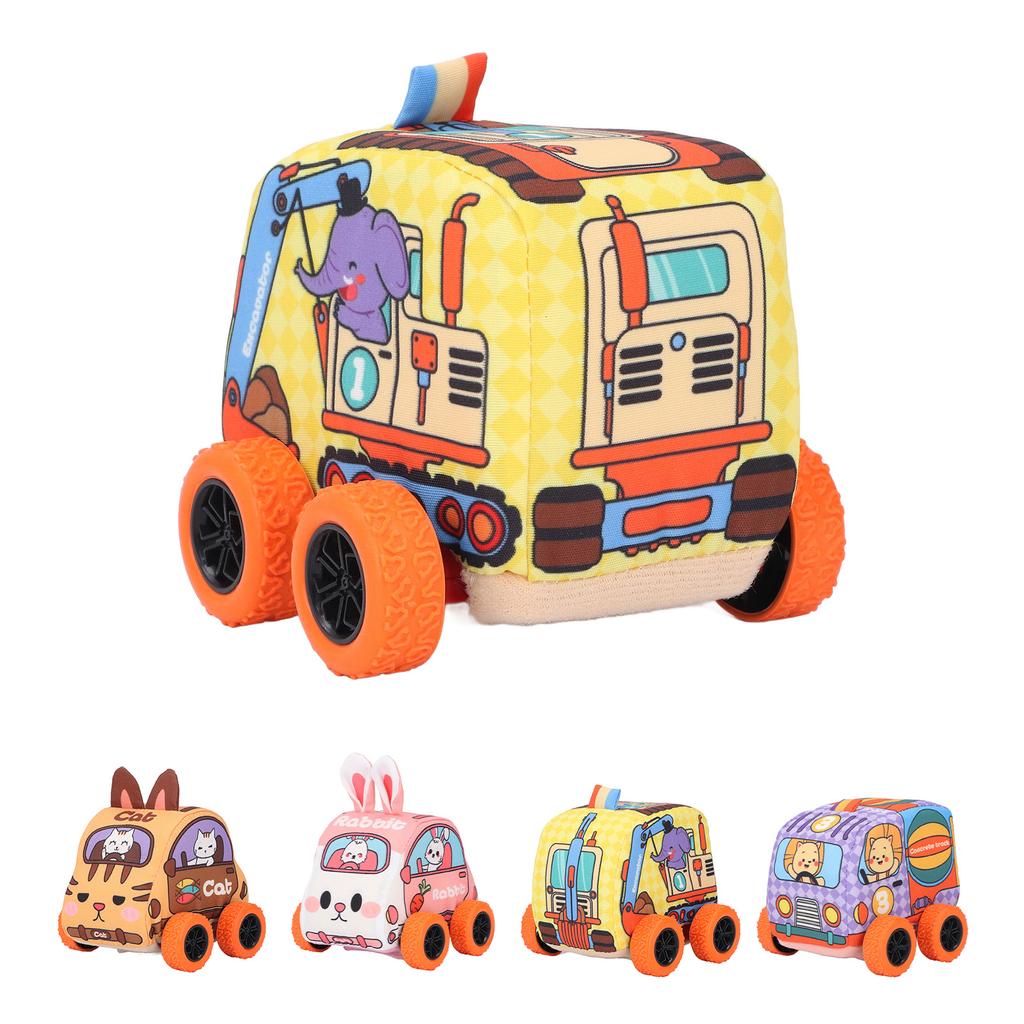 Fabric Kids Pull Back Car Cartoon Parent Child Interaction Soft Baby Vehicle Toy for 1 to 3 Years Ol