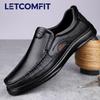 LETCOMFIT Men's Business Genuine Leather Casual Shoes Comfort Low Top Luxury Loafers Slip-On Cowhide Rubber Sole Dress Shoes