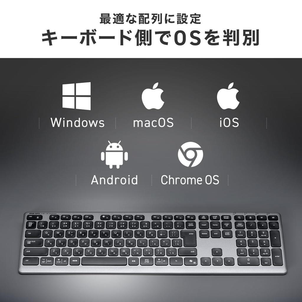 Sanwa Direct Wireless Full with Numeric Keyboard, Bluetooth, Size, Keypad, Rechargeable, Slim, Quiet, 400-SKB082