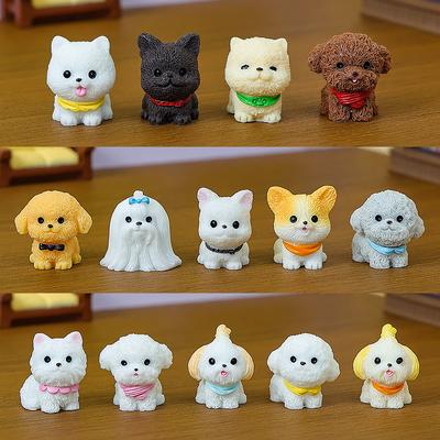 12/14Pcs Cute Simulation Dog Puppy Animal Decoration Resin Craft Miniature Figure For Bonsai Microlandscape Fairy Garden Decor