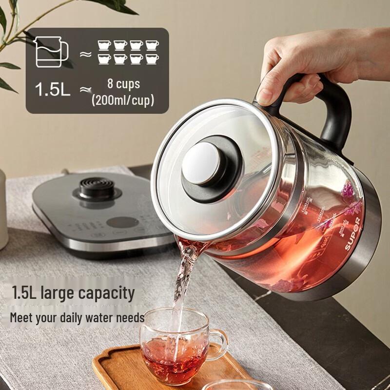 SUPOR 1.5L Smart Glass Multi-functional Health Kettle CN plug (adapter included)