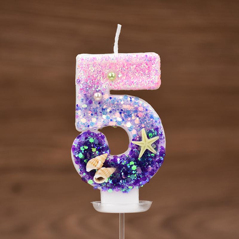 Mermaid Cake Candle Pink Purple 0-9Numbers Cake Topper Girl Little Mermaid Birthday Party Cake Decoration Supplies Under the Sea