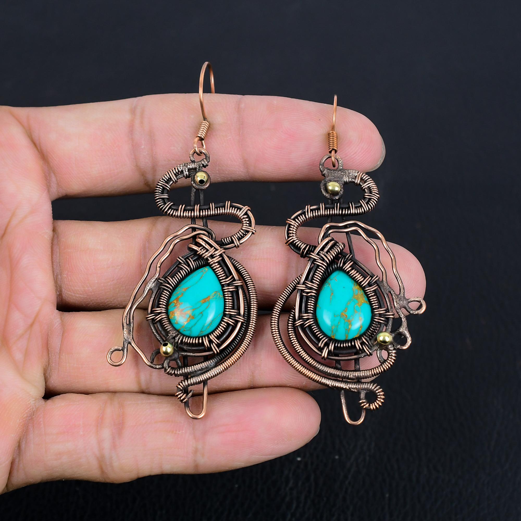 

Серьги ручной работы из голубого медно-бирюзового драгоценного камня, серьги из цельного серебра 925 пробы, старинные ювелирные изделия, для подарка на помолвку 3.07 Inches