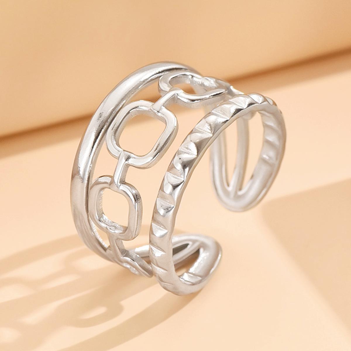 Personalized Geometric Gold Stainless Steel Square Ring Accessories