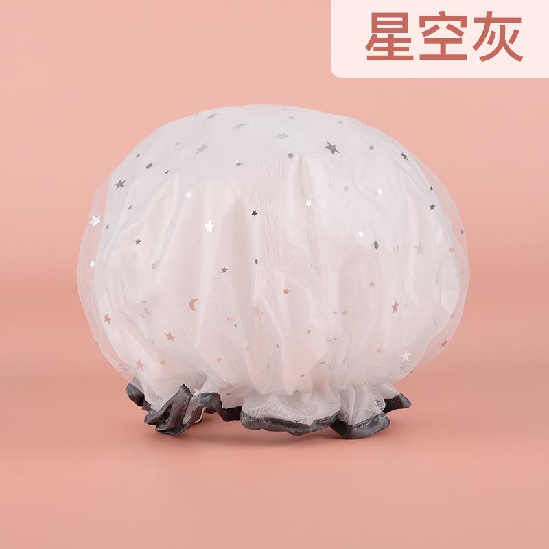 Double Layer Starry Sky Design Thick Waterproof Shower Cap Star Pattern Bathroom Hair Salon Supplies Bath Hat Bonnets for Women