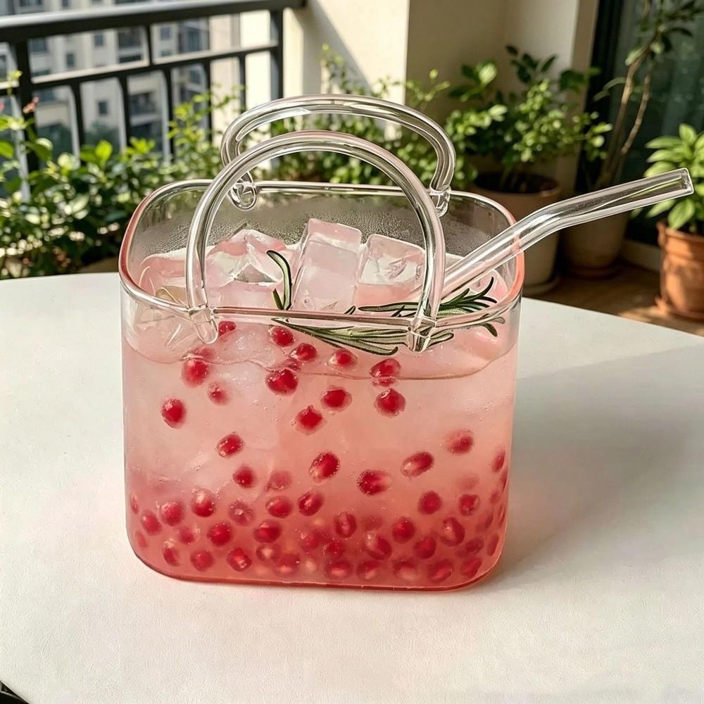 Unique Shape Summer Teacup Transparent Wine Cup Creative Handbag Glass Cup Summer Drink