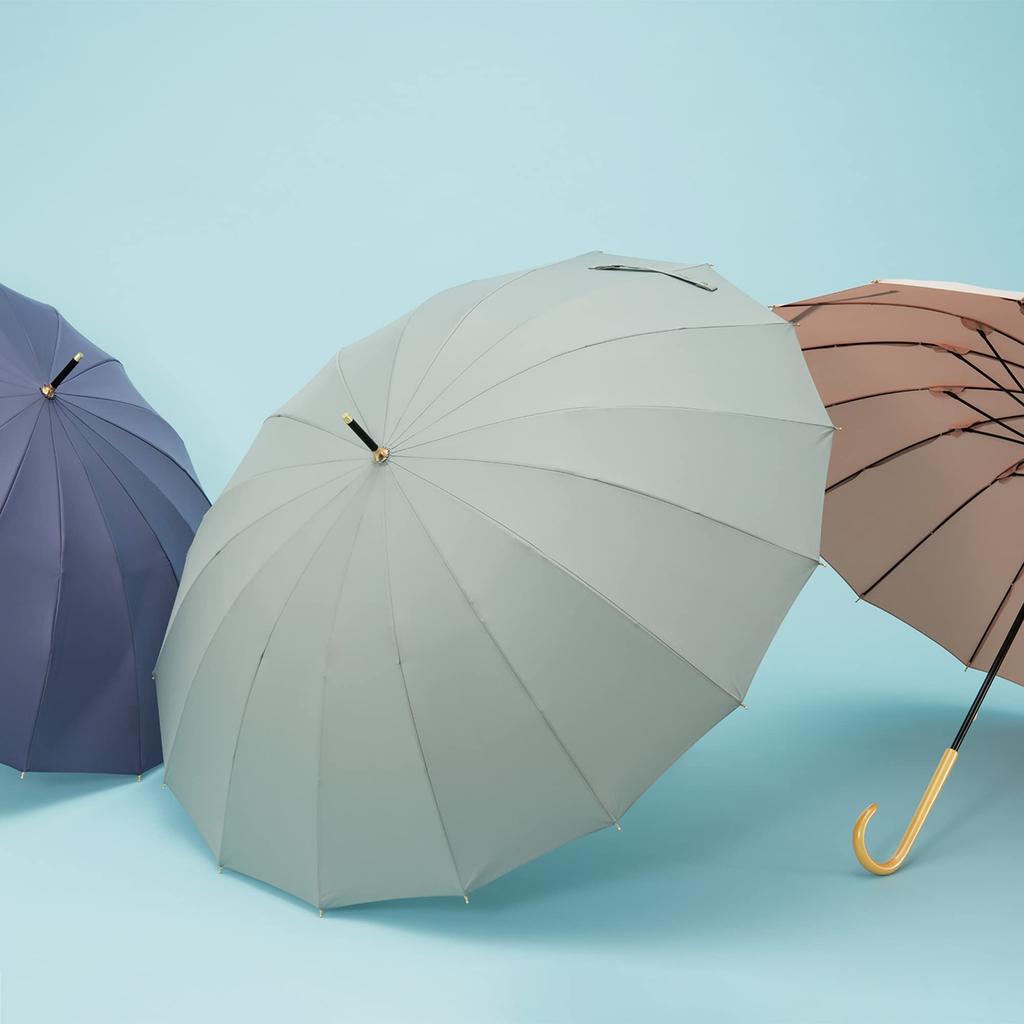 Waterfront Umbulatio Long 16K Gold Petal Grayish 16 Strong Wind Umbrella, Pattern, Green, 55cm, Flower-like Ribs, Windproof, Resistant, Women's,