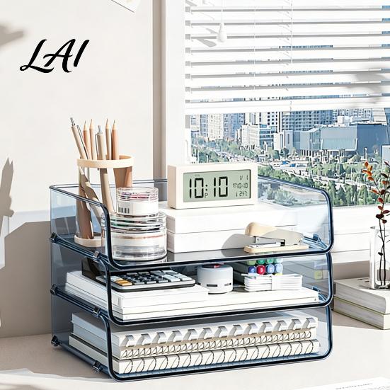 Stationery Storage Tray Clear Acrylic File Organizer Tray 1/2/3/4/5 Tier Paper Ducument Stackable Desktop Box Office Supplies Desk Rack Small