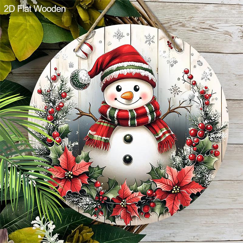 Christmas Decoration Sign,indoor Hanging decorations,2D Flat Wooden Products with Christmas Snowman patterns,Christmas Gifts for Friends and Family