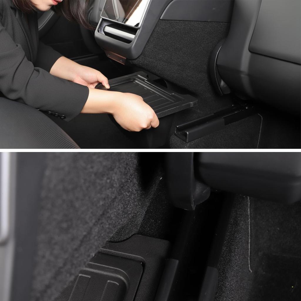 L LIQI Rear Center Console Trash Can for Tesla Model Y ABS Slim Box with Adhesive Black Mini Vent Cleaning Brush (Juniper) 2025-2026 Models, Plastic,
