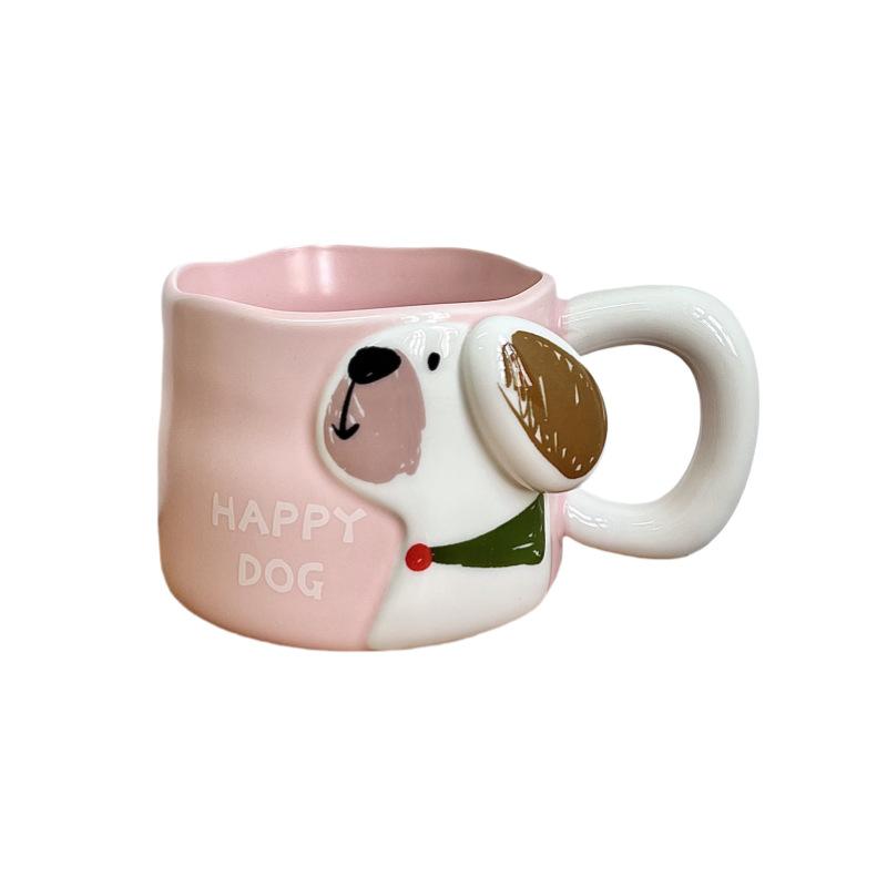 Niedlicher Relief Welpenbecher Große Kapazität Keramiktasse Paar Zuhause Wasserbecher Büro Kaffee Frühstückstasse