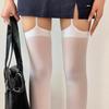 Women Suspender Wide-banded Velvet Tights Lolita Thin Thigh High Stockings with Garters Y2K JK College Style Over The Knee Socks