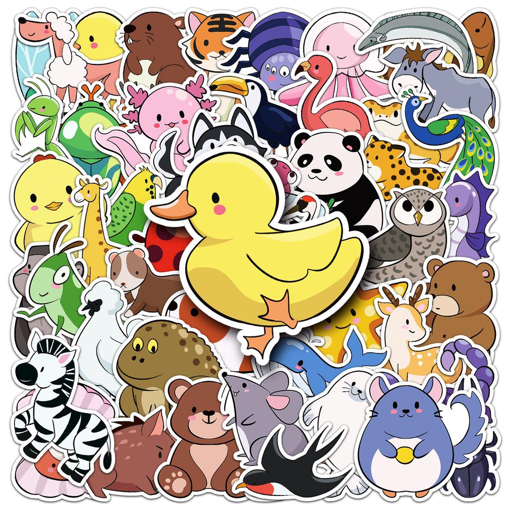 50 Cartoon Animal Graffiti Stickers Cute Hand-drawn Simple Drawing Hand-door Decorative Water Cup Computer Mobile Phone Case Stickers