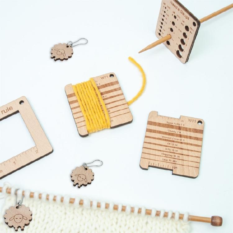 Knitting Needle Gauge Knitting Yarn Gauge Knitting Ruler Wood Knitting Gauge Tool Set for Beginner and Professional