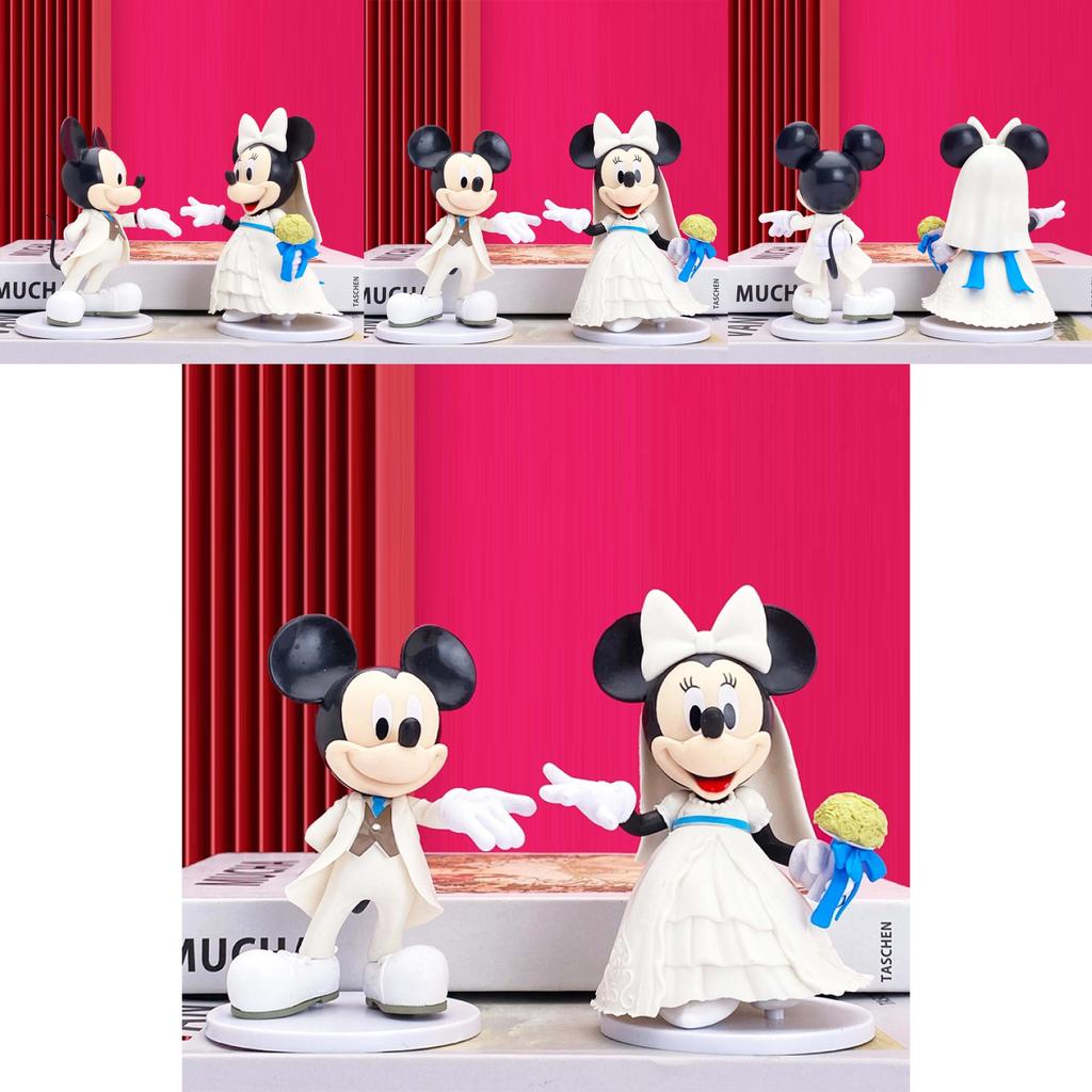 Disney Mickey Minnie Weißes Hochzeitskleid Figur Puppe Tortenaufsatz Ventilator Geschenk Set von 2