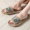 Retro Floral Open-Toe Linen Slippers for All Seasons