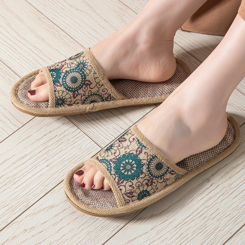 Retro Floral Open-Toe Linen Slippers for All Seasons