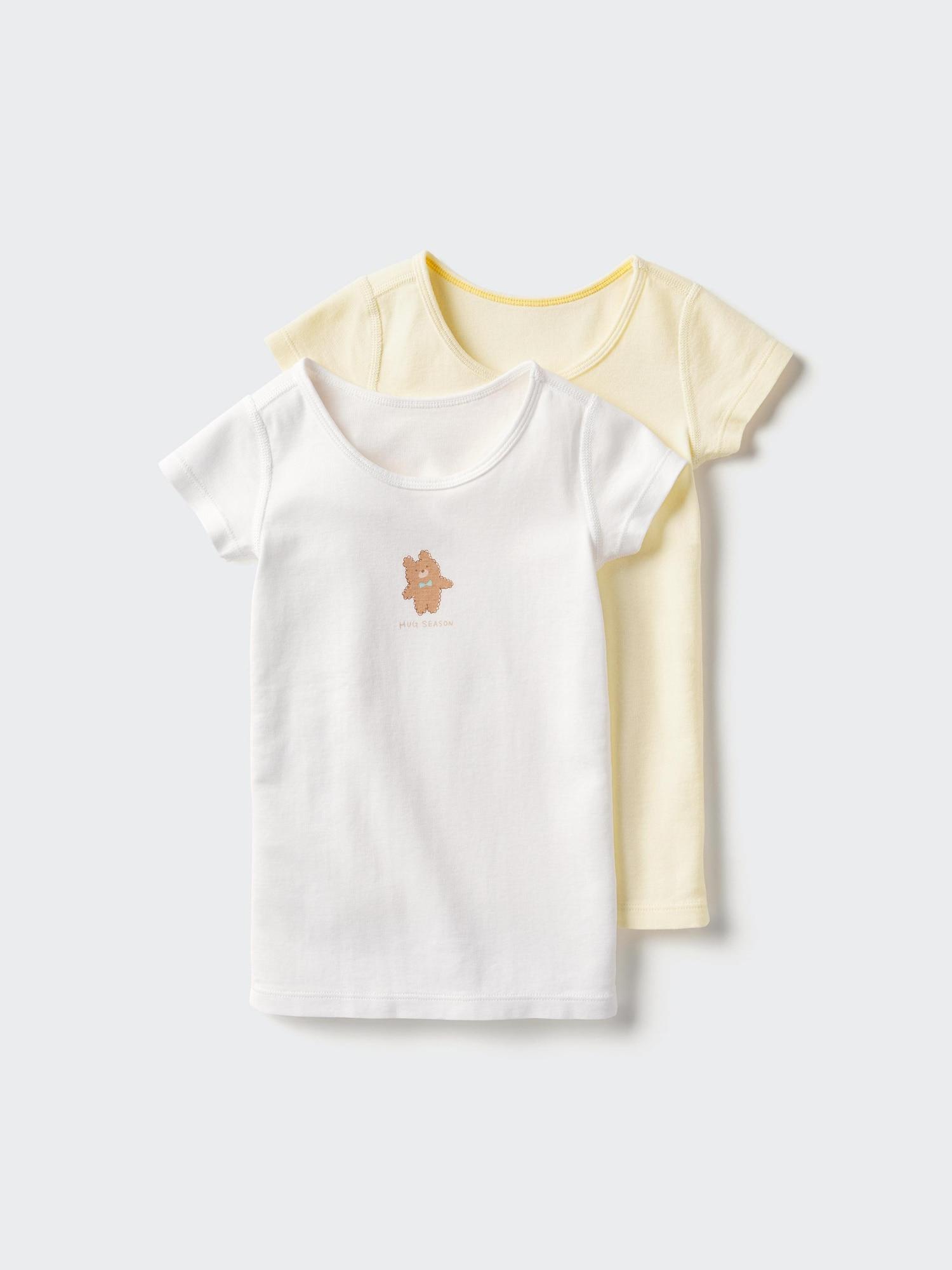 Uniqlo Хлопковая ребристая базовая футболка с коротким рукавом, 2 шт. 01 OFF WHITE/80