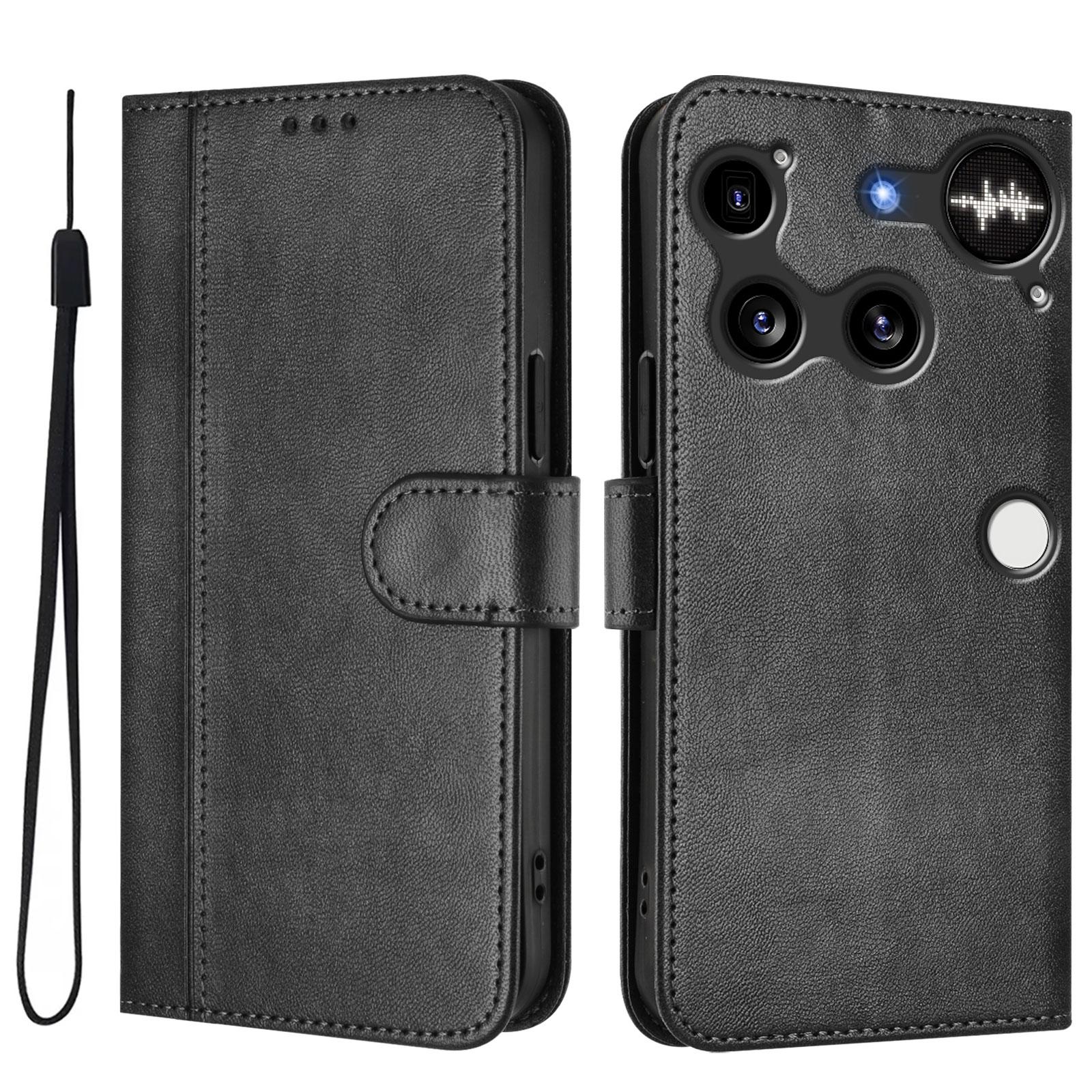 

For Nothing Phone (3) 5G Cases Wallet Stand Retro Texture Leather Phone Cover with Lanyard Black