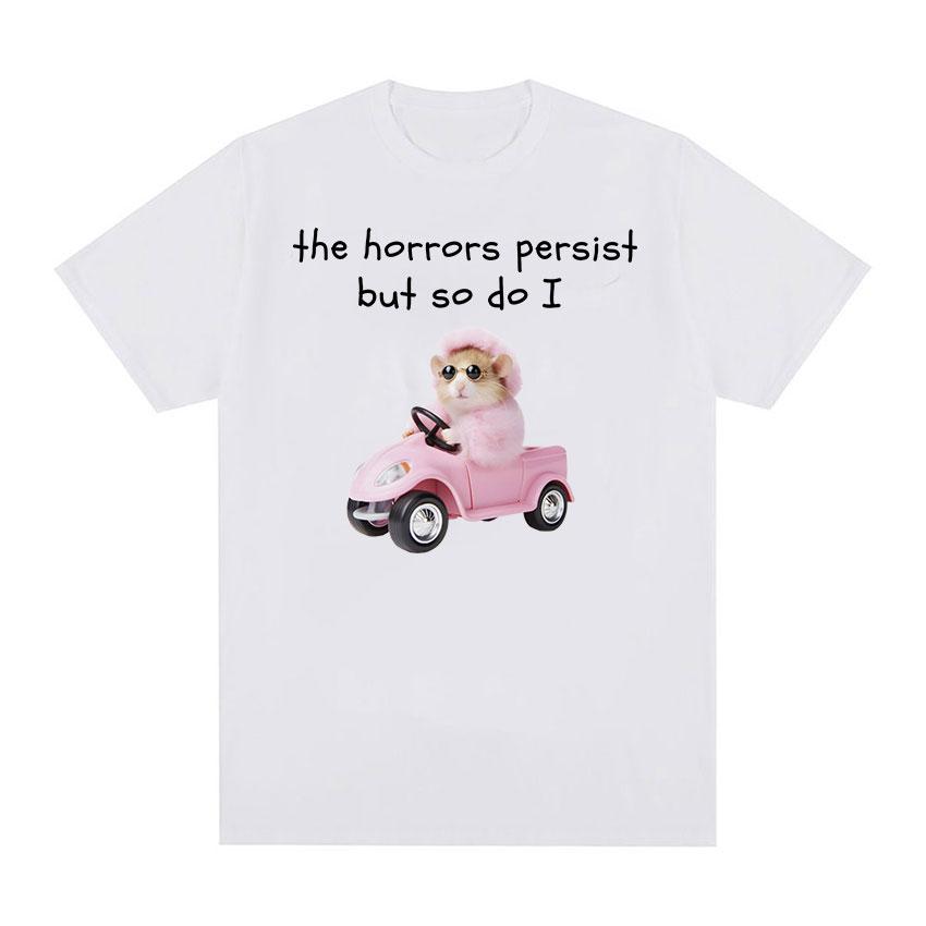 

Рубашки «Ужасы продолжаются, но так сделай это», гламурная футболка с розовым хомяком, забавная футболка с мемами, мужские и женские повседневные футболки большого размера из 100% хлопка