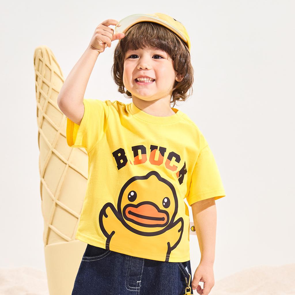 B. Duck Little Yellow Duck Children's Cartoon Cute Top for Boys and Girls Daily Cotton Short Sleeves
