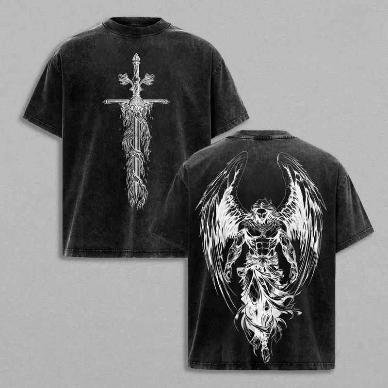 Y2K Men's Gothic Style Dark Style Retro Short Sleeved Street Washed Cotton Loose Fitting Unisex T-shirt Fashion Trend