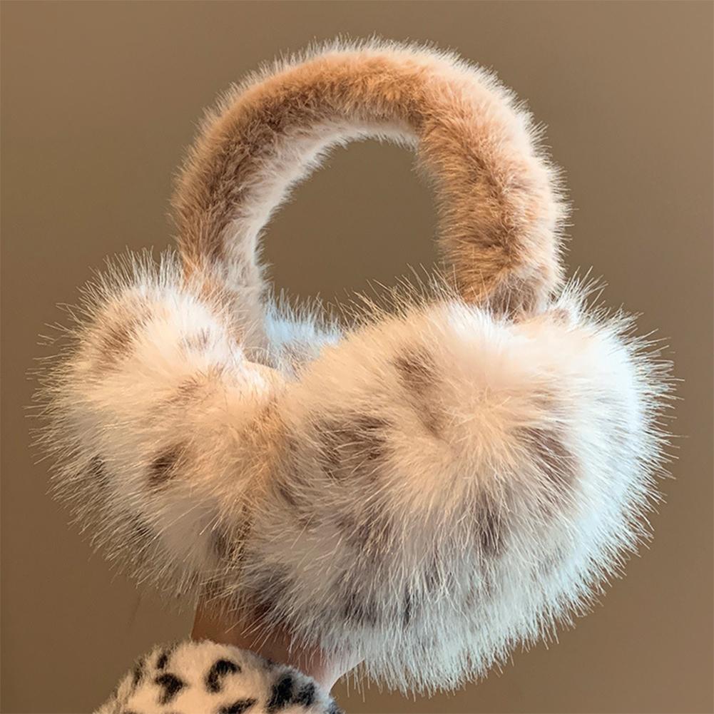 1Pc Leopard Print Faux Fur Earmuffs for Women Winter Soft Plush Ear-Muffs with Folding Earflap Warm Outdoor Ear Scarf Accessory
