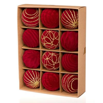 12 Stuks/Doos Fluwelen Kerst Hangende Ballen 6CM Doe-het-zelf Knutselen Geschilderd Kerstboom Ornament Plastic Kerst Hangend Ornament