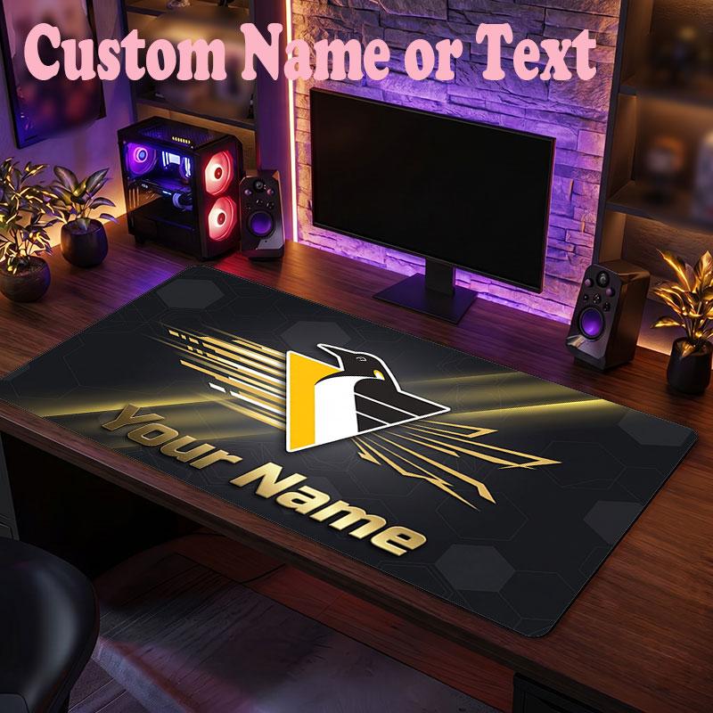 Pittsburgh Penguins Benutzerdefinierter Name Text Mauspads, Große Schreibtisch-Mausmatte Personalisiertes Home-Office-Geschenk