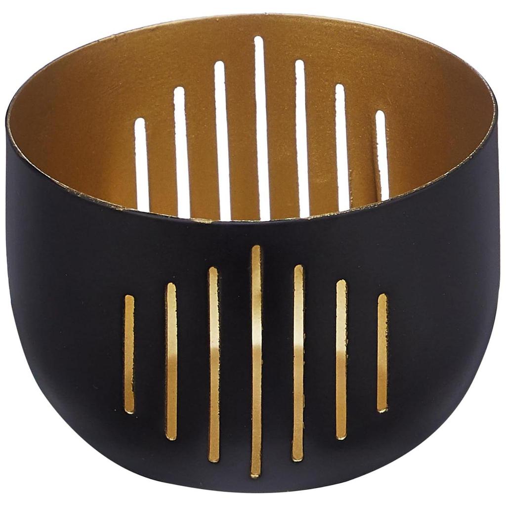Ornamental Iron Tea Light | Stylish | for Indoors & Outdoors Décor (Matt Black with Gold)
