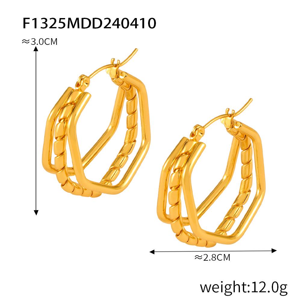 European Fashion Titanium Steel Retro Multi-Layer Hollow Geometric Earrings